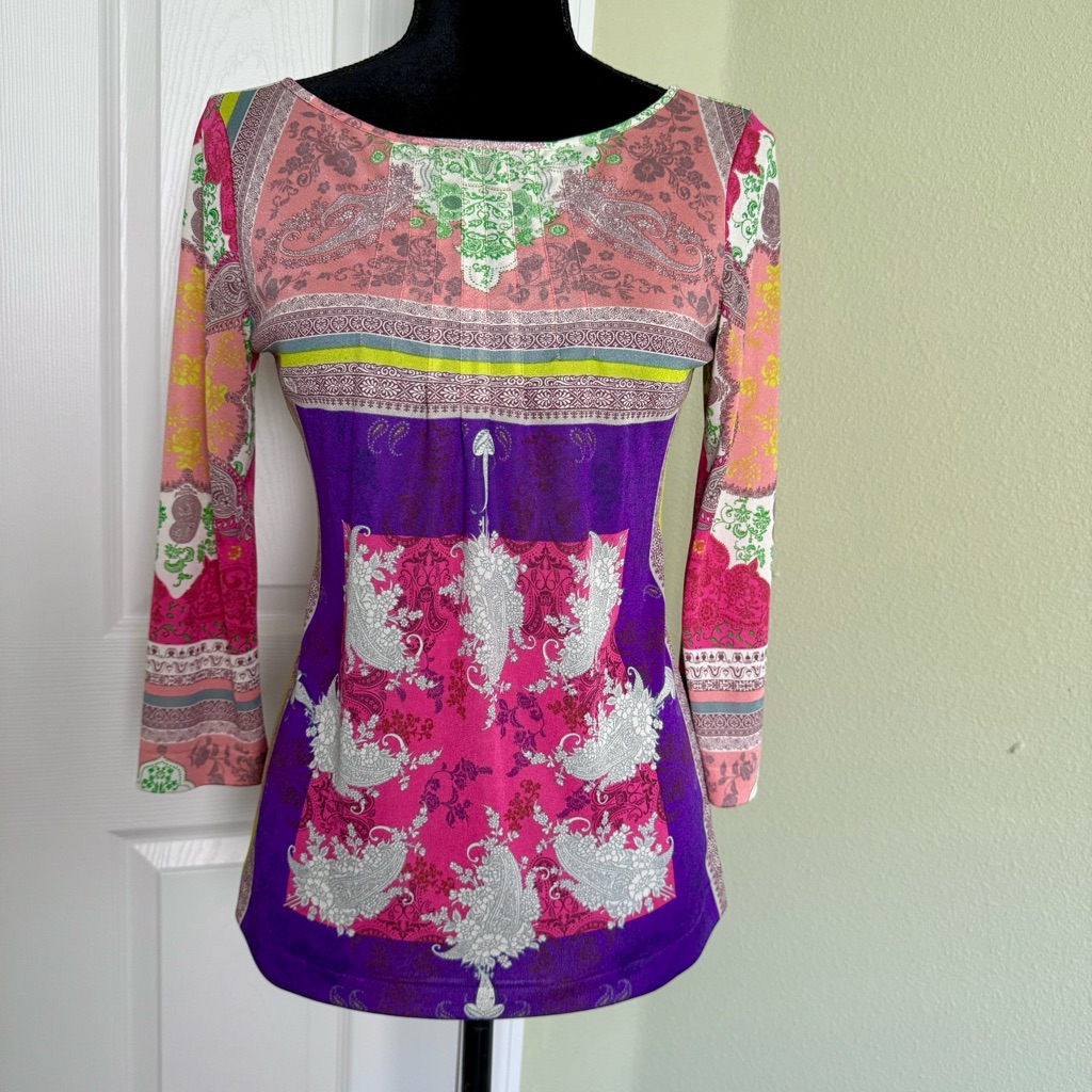 Etro Paisley Floral Print Top Blouse Tunic Long Sleeve